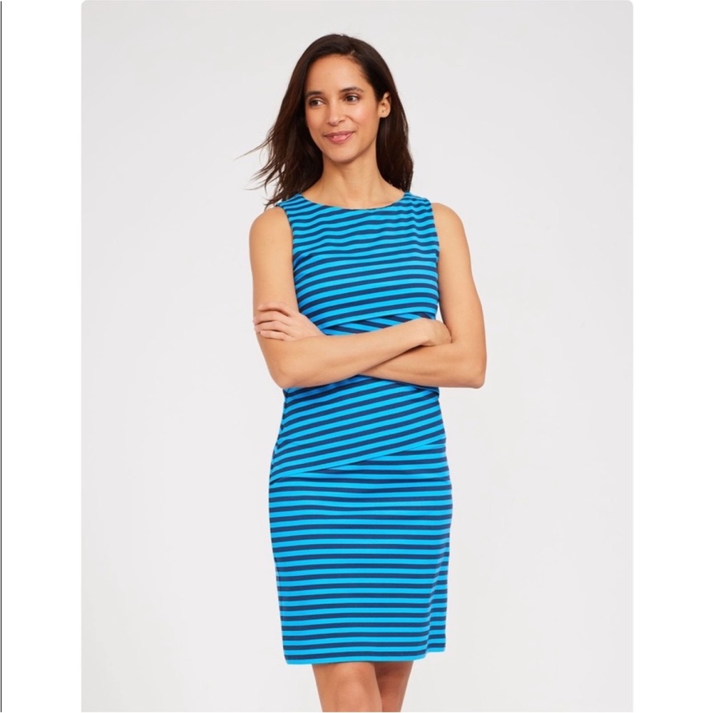 J McLaughlin Nicola Blue‎ Stripe Dress Size XL Tank Dress Tiered Catalina Cloth